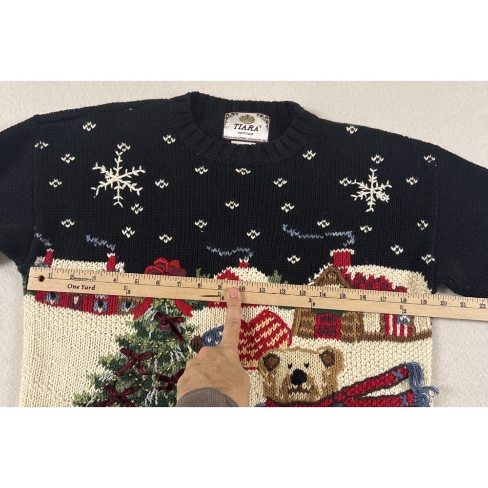 Vtg 90's Christmas Sweater Women's PMed 3D Patriotic Bear Skiing American Beaded - Picture 9 of 16